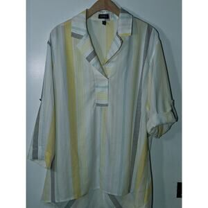 Jones New York Signature Striped  2 Pocket Roll Tab Sleeve Shirt  Sz Large